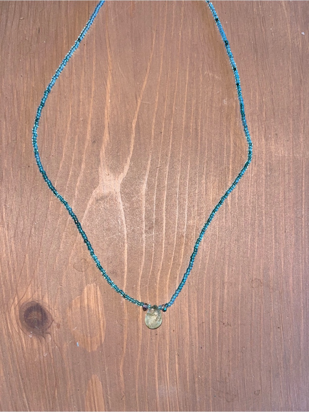 Aquamarine longer beaded necklace blue glass seed beads birthstone March